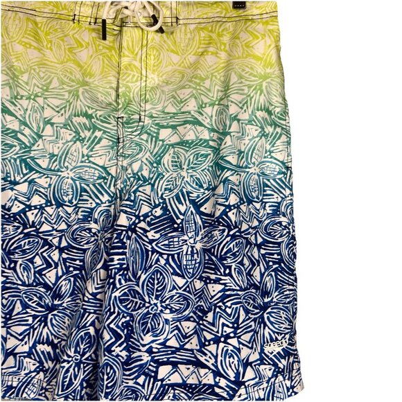 SPEEDO MENS L SWIM TRUNKS SHORTS DRAWSTRING ELASTIC WAIST MESH LINED Tropical - Picture 5 of 9